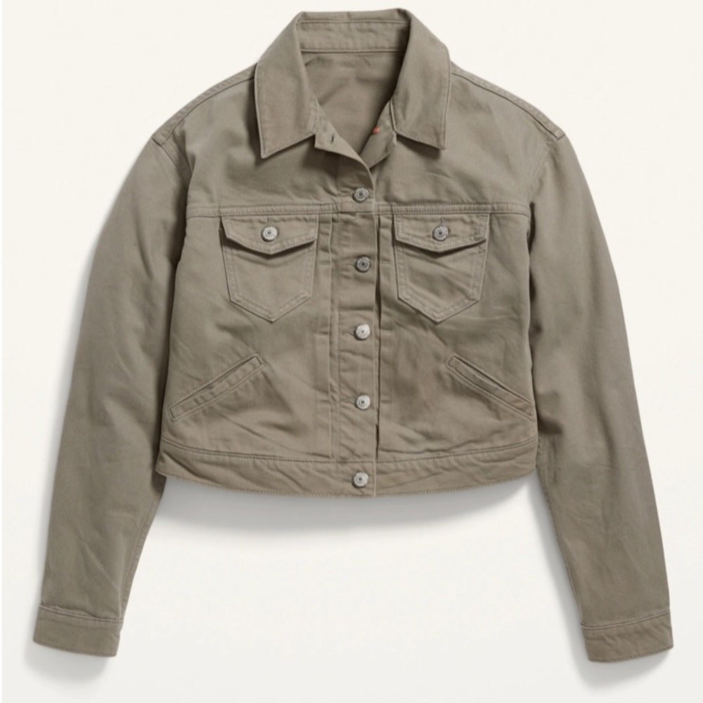 Old Navy Cropped Jean Jacket in Fuji Brown Women's M Trucker Denim Coat New